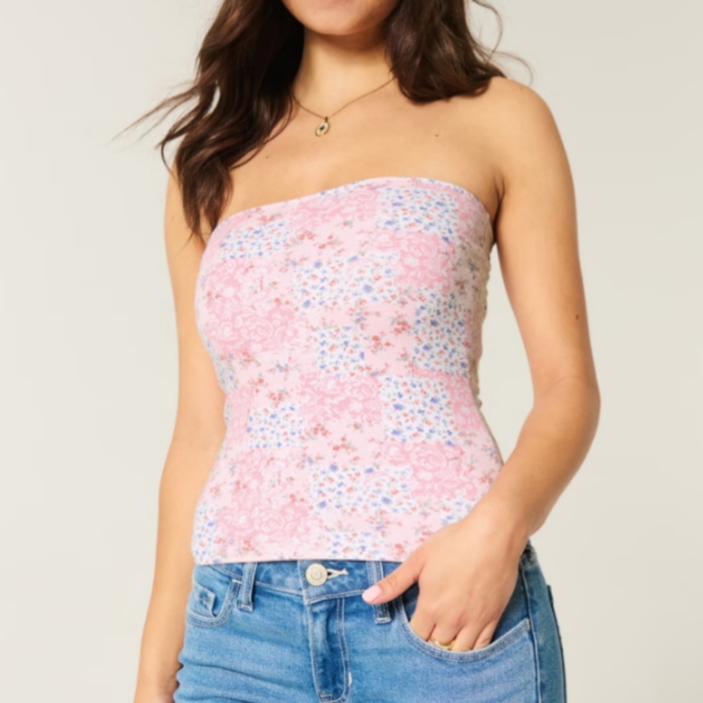 Hollister Taylor Reversible Tube Top Pale Lilac Print Size Large New With Tags